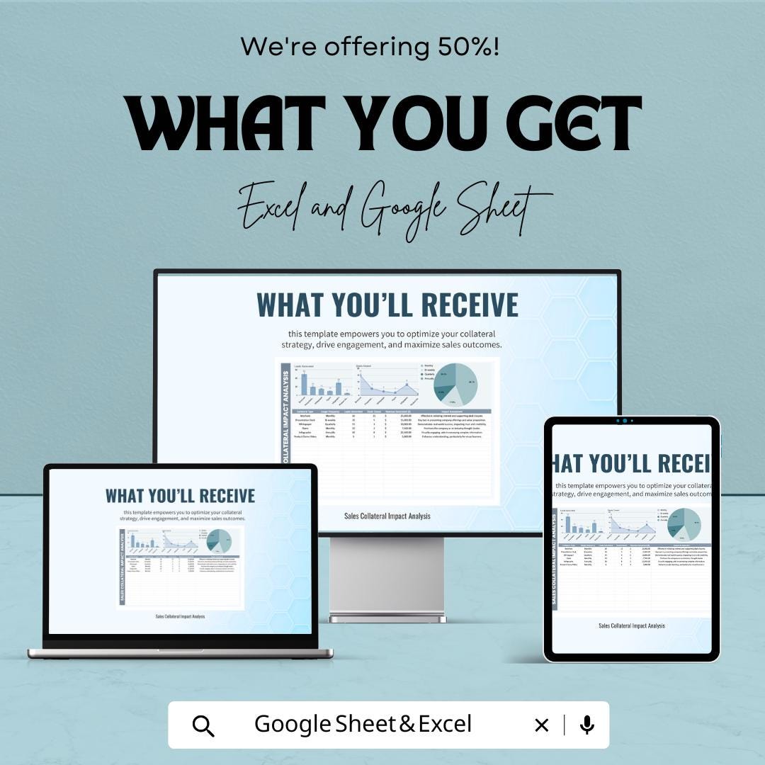 Sales Collateral Impact Analysis Template | Marketing Collateral ROI Dashboard | Engagement and Conversion Metrics Sheet