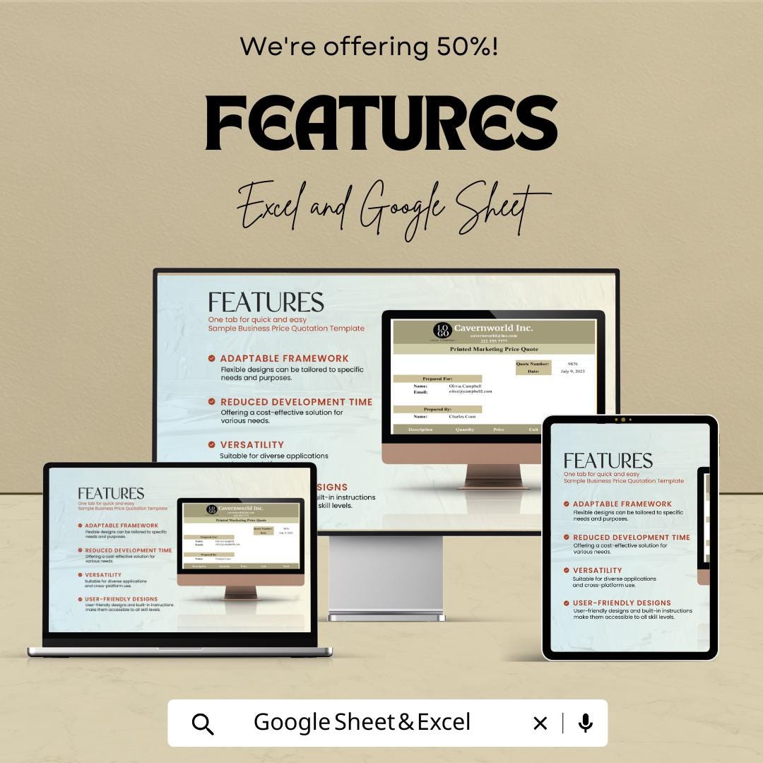 Sample Business Price Quotation Sheet | Excel and Google Sheets Template | Customizable & Professional | Instant Download