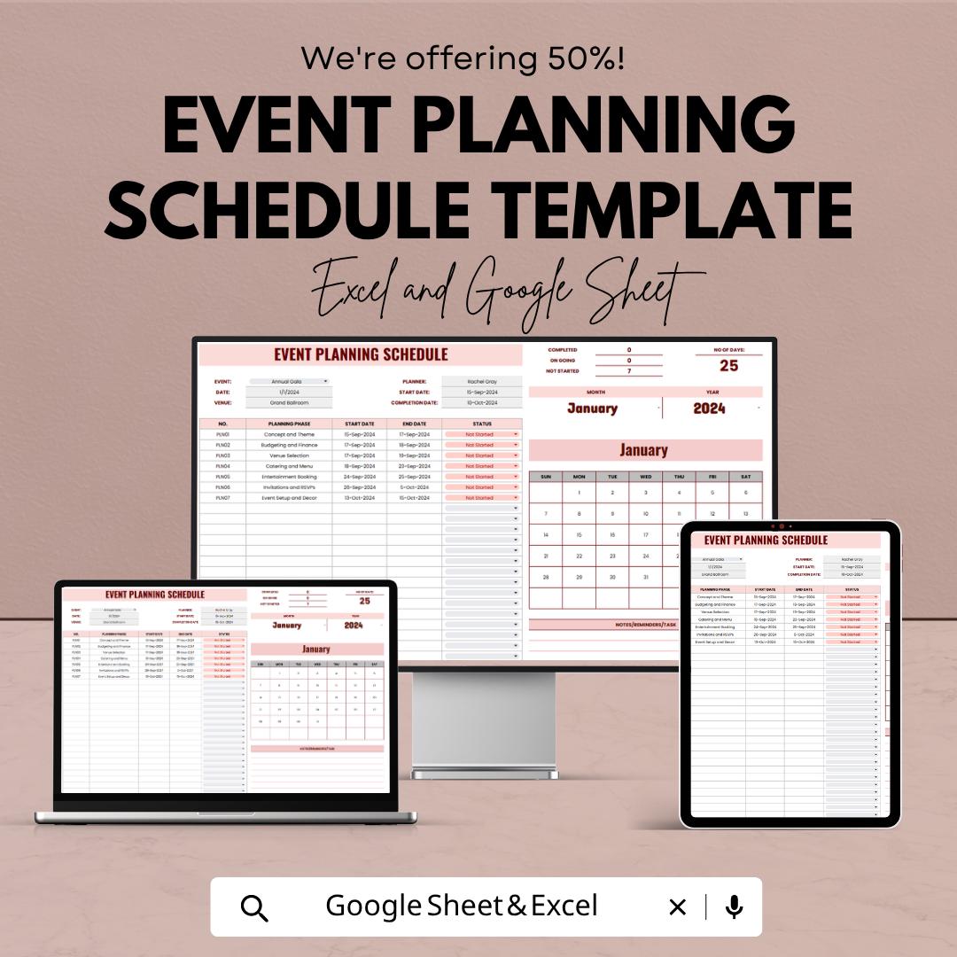 Event Planning Schedule Template | Event Planner Spreadsheet | Event Checklist & Timeline | Party Wedding Planner
