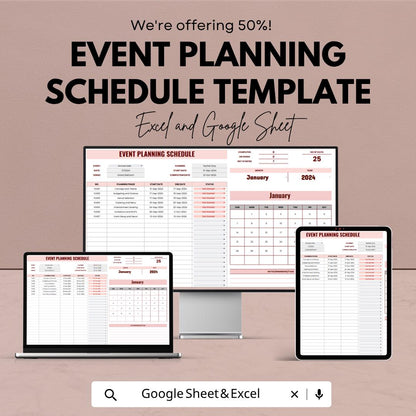 Event Planning Schedule Template | Event Planner Spreadsheet | Event Checklist & Timeline | Party Wedding Planner