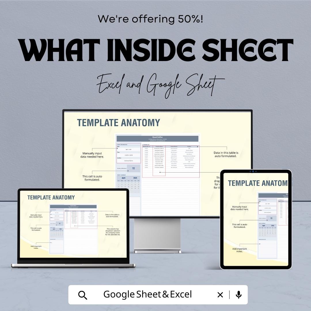 Sales Networking Event Attendee List Template | Event Guest Tracker | Conference Contact Sheet | Excel & Google Sheet Template