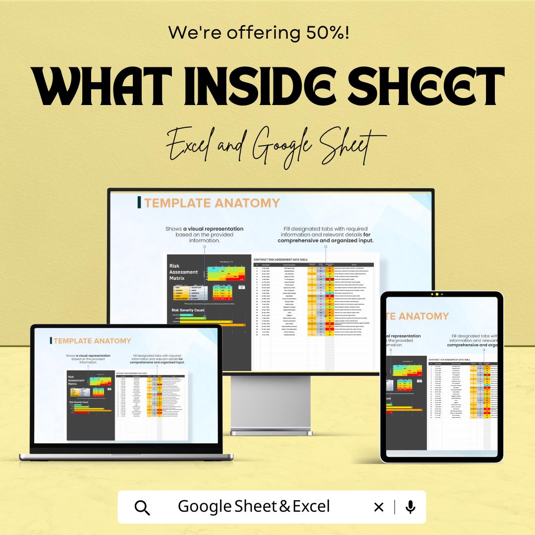 Legal Contract Risk Assessment Matrix Template | Contract Risk Analysis Tool | Risk Assessment Matrix | Excel & Google Sheets
