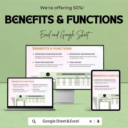 Startup Employee Directory Template | Employee Database Spreadsheet | Staff Directory Tracker | HR Management Template |