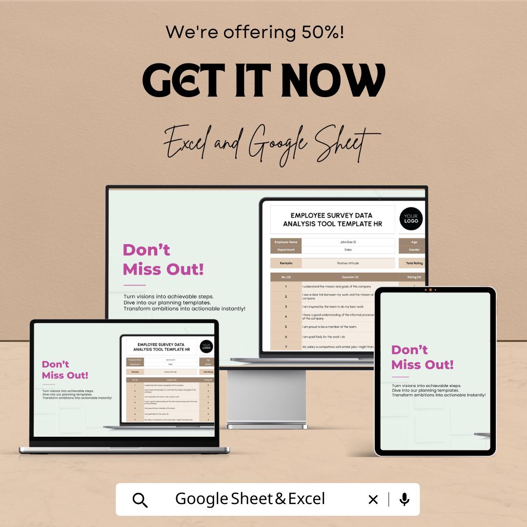 Employee Survey Data Analysis Tool Template | HR Template | Excel & Google Sheets | Employee Feedback Analysis | HR Survey Spreadsheet