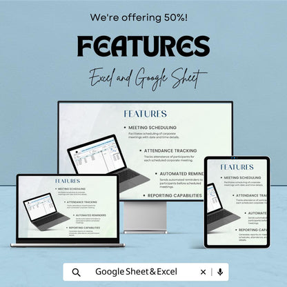 Corporate Meeting Attendance Tracker, Meeting Schedule Template, Employee Attendance Log, Excel & Google Sheets Meeting Planner