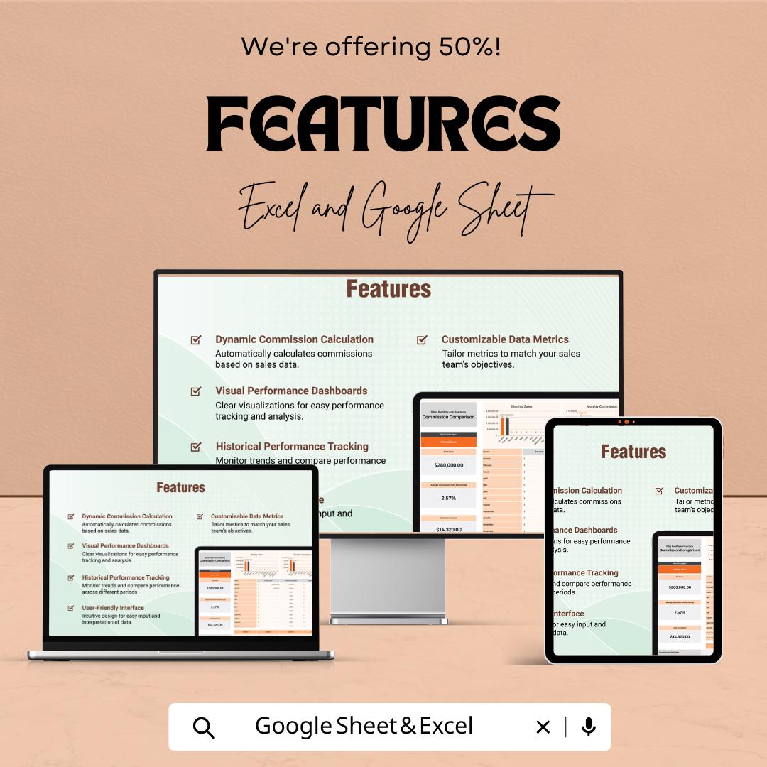 Sales Monthly and Quarterly Commission Comparison Template | Sales Commission Tracker Excel | Google Sheets Commission Report |