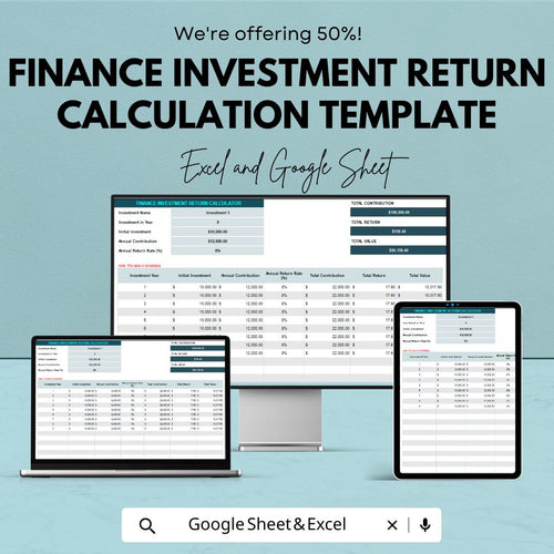 Finance Investment Return Calculation Template | Investment ROI Calculator, Annual Return Tracker, Portfolio Performance Sheet