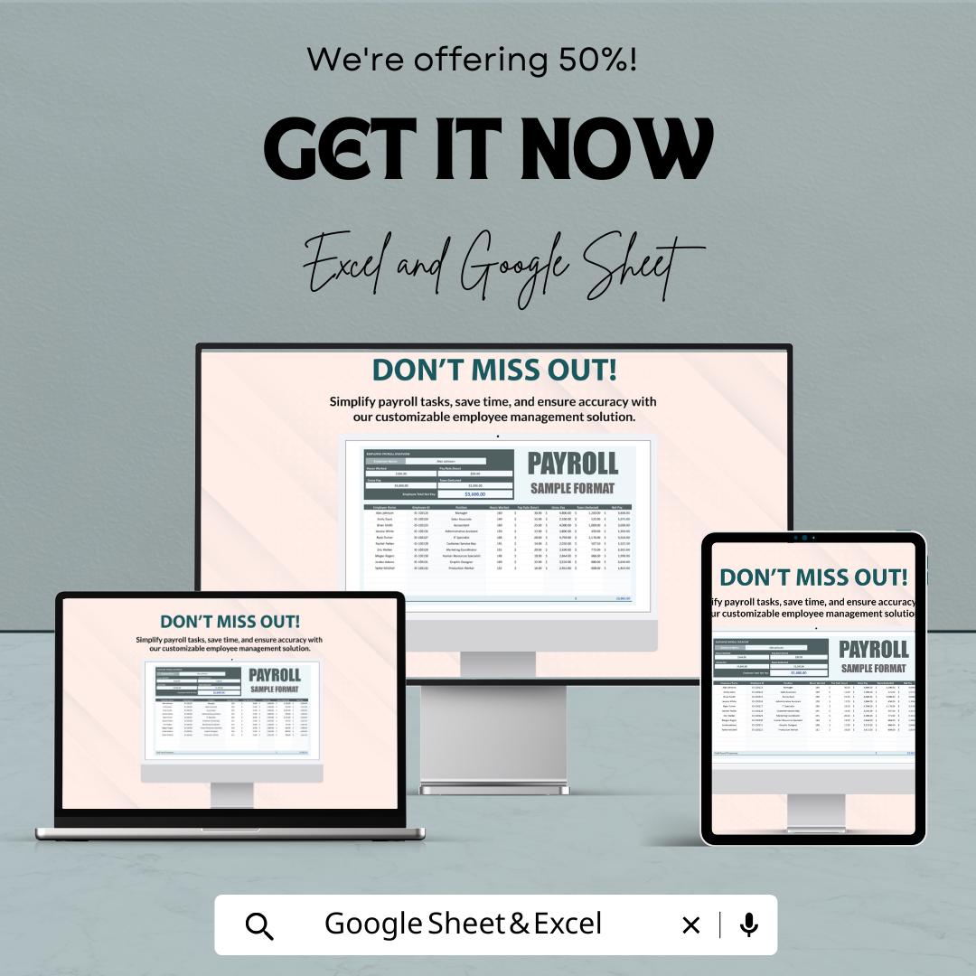 Payroll Sample Format Sheet – Excel & Google Sheet Template | Employee Payroll Management | 50% Off