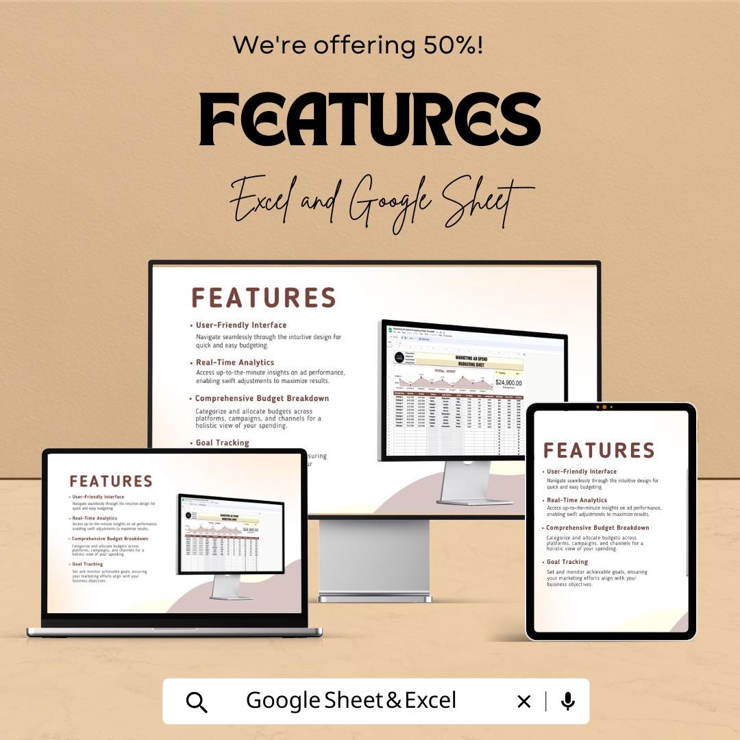 Marketing Ad Spend Budgeting Sheet | Excel and Google Sheets Template | Track Advertising Campaigns, Budget & ROI