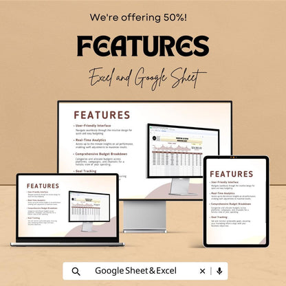 Marketing Ad Spend Budgeting Sheet | Excel and Google Sheets Template | Track Advertising Campaigns, Budget & ROI