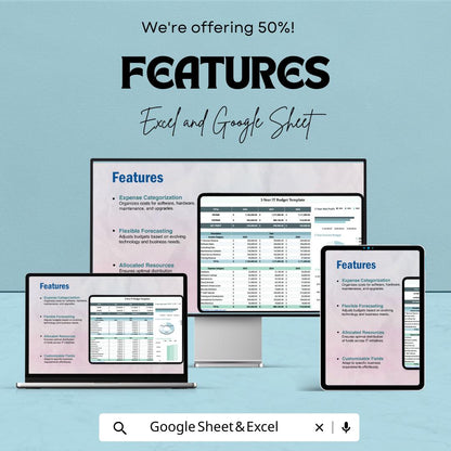 3-Year IT Budget Sheet | Excel & Google Sheet Template | IT Financial Management | IT Expense Tracker | Flexible Budget Forecasting
