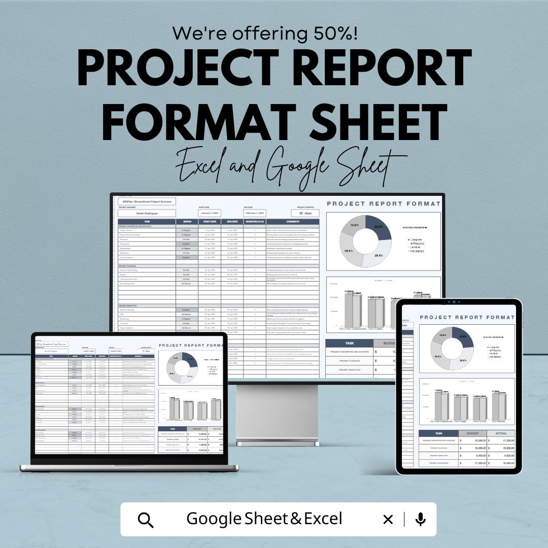 Project Report Format Template | Google Sheets & Excel | Business Report Dashboard | Project Summary Tracker | Instant Download