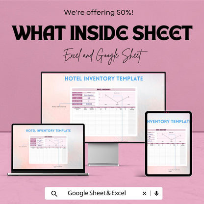 Hotel Inventory Template | Hospitality Stock Management Spreadsheet | Excel & Google Sheets Hotel Inventory Tracker | Stock In Stock Out Log