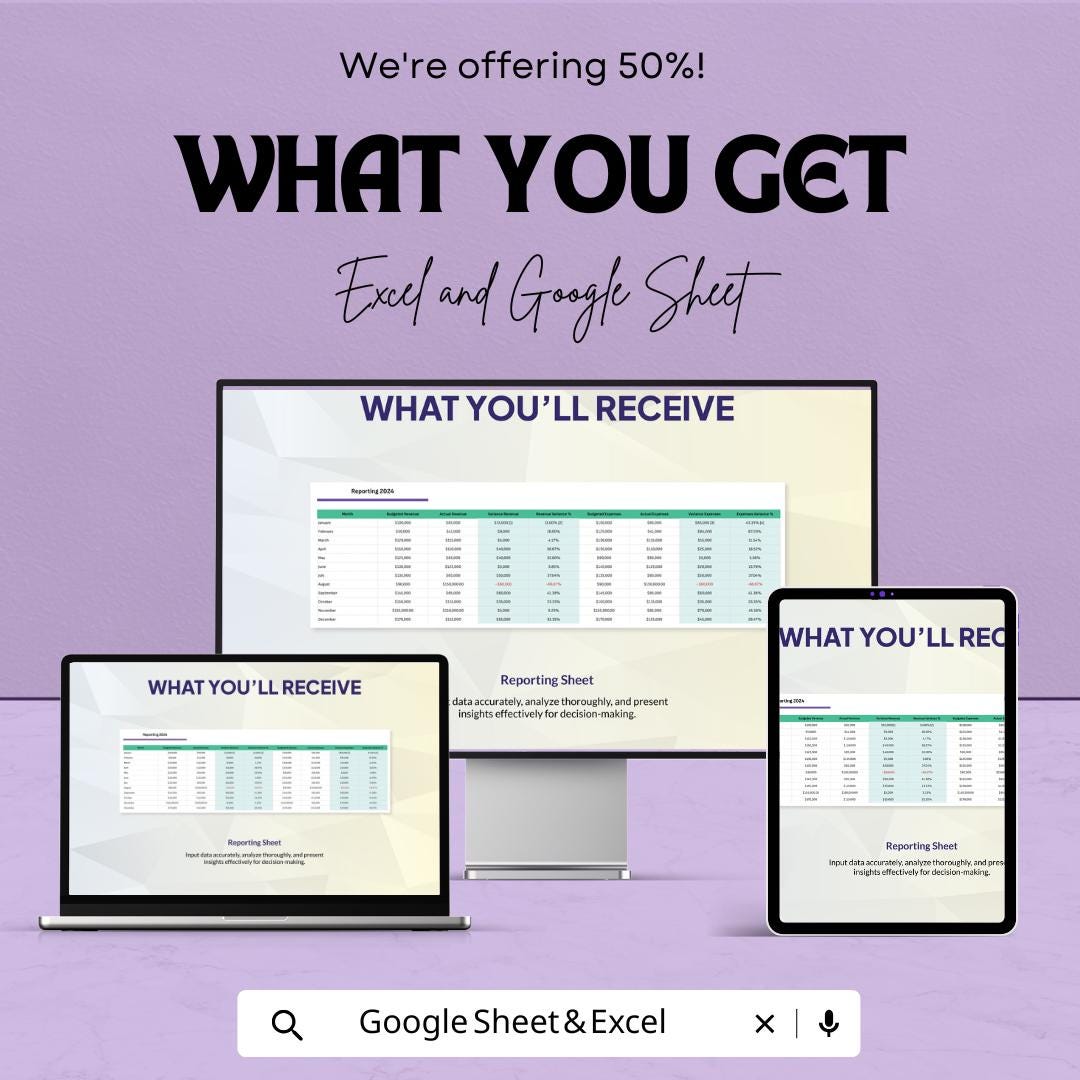 Finance Budgetary Control Reporting Sheet | Google Sheets and Excel Template | Budget Tracking & Financial Reporting