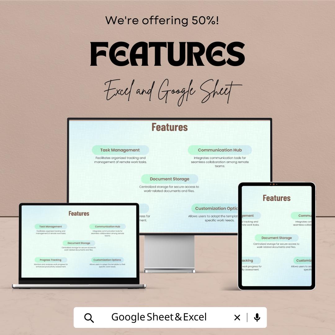 Work From Home Template | Remote Work Tracker | Excel & Google Sheets | Productivity Planner | Daily Task Log | Work Hours Tracker