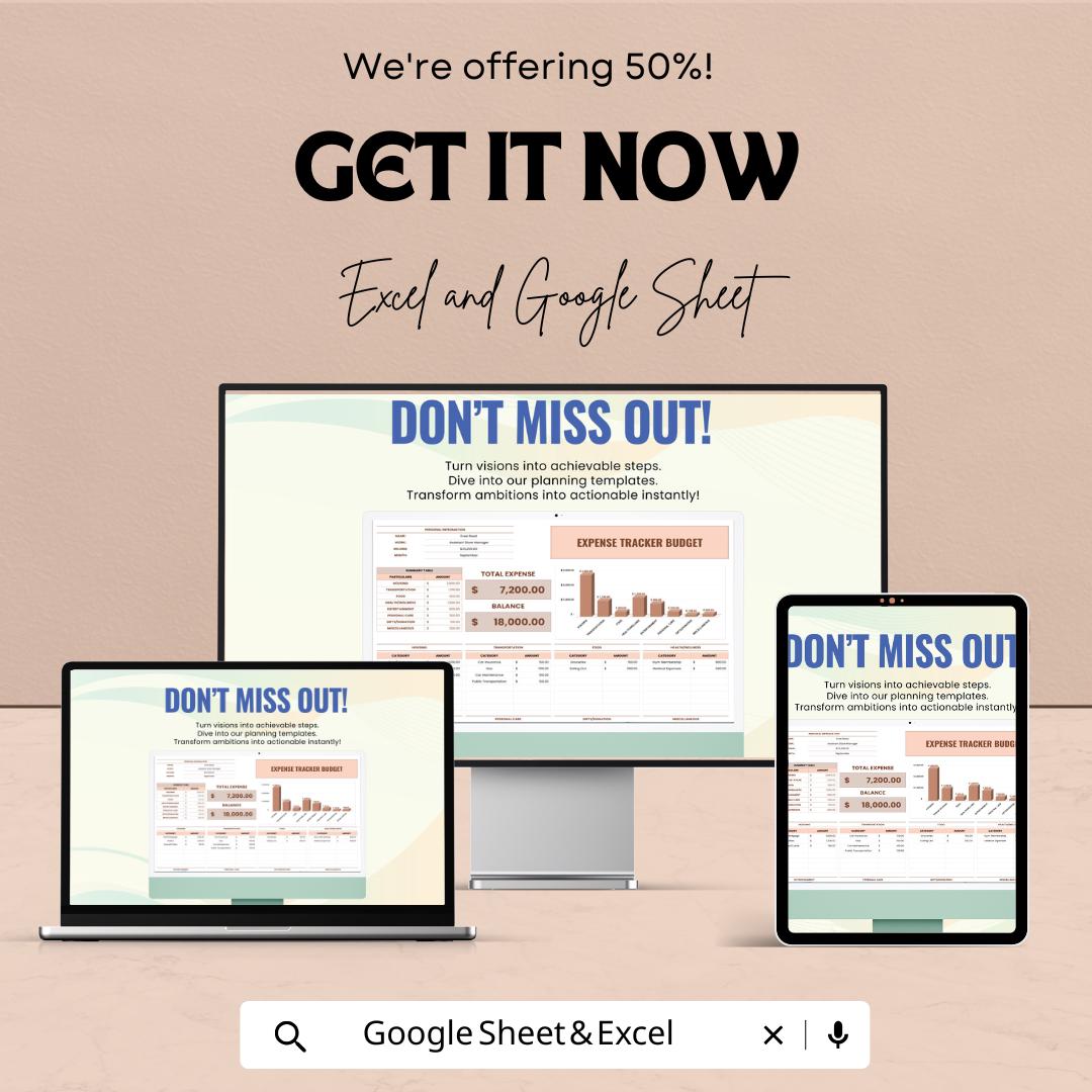 Expense Tracker Budget Sheet | Excel and Google Sheet Template | Budgeting Tool for Personal & Business Finances
