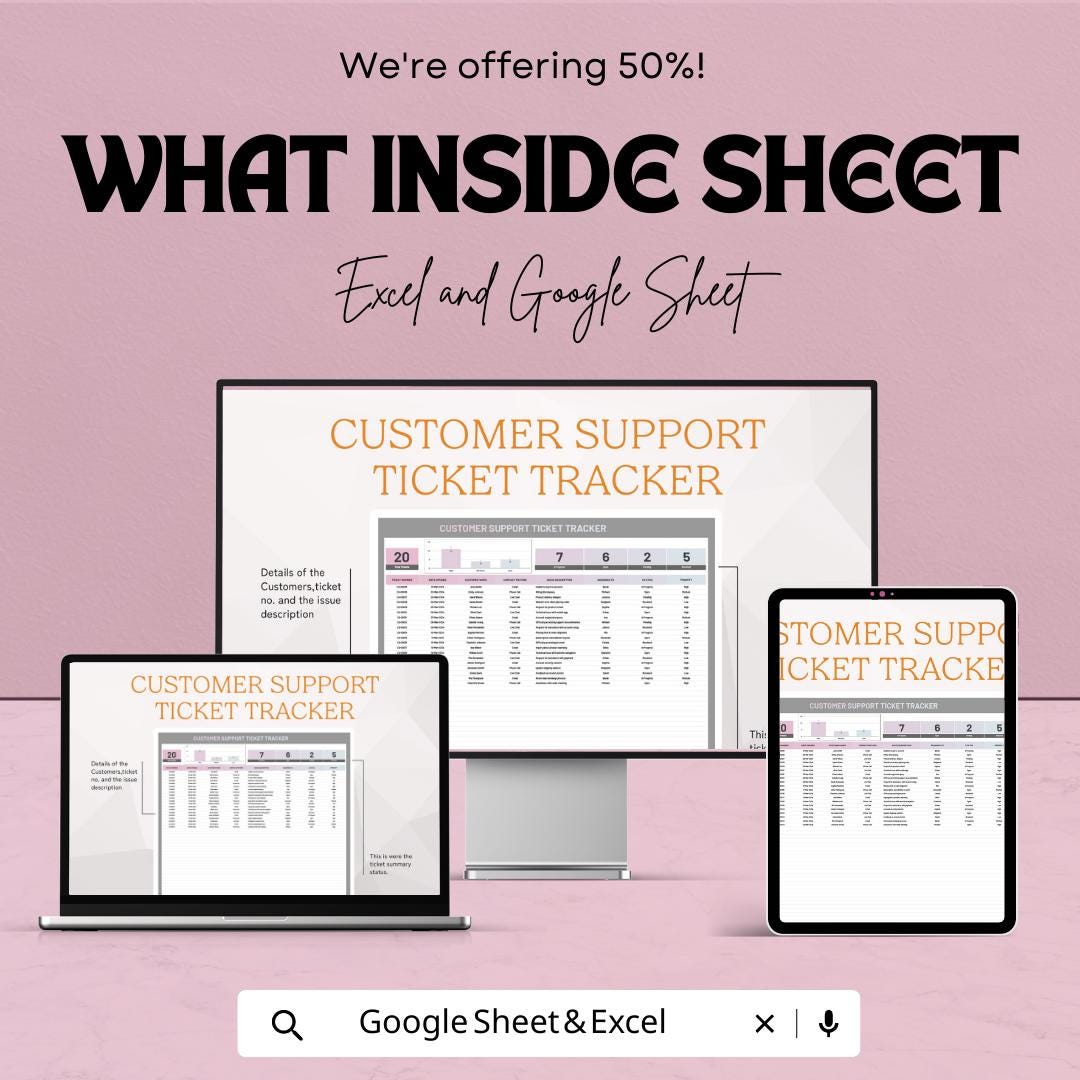 Customer Support Ticket Tracker Template | Help Desk Ticket System Spreadsheet | Customer Service Tracker | Support Ticket Log
