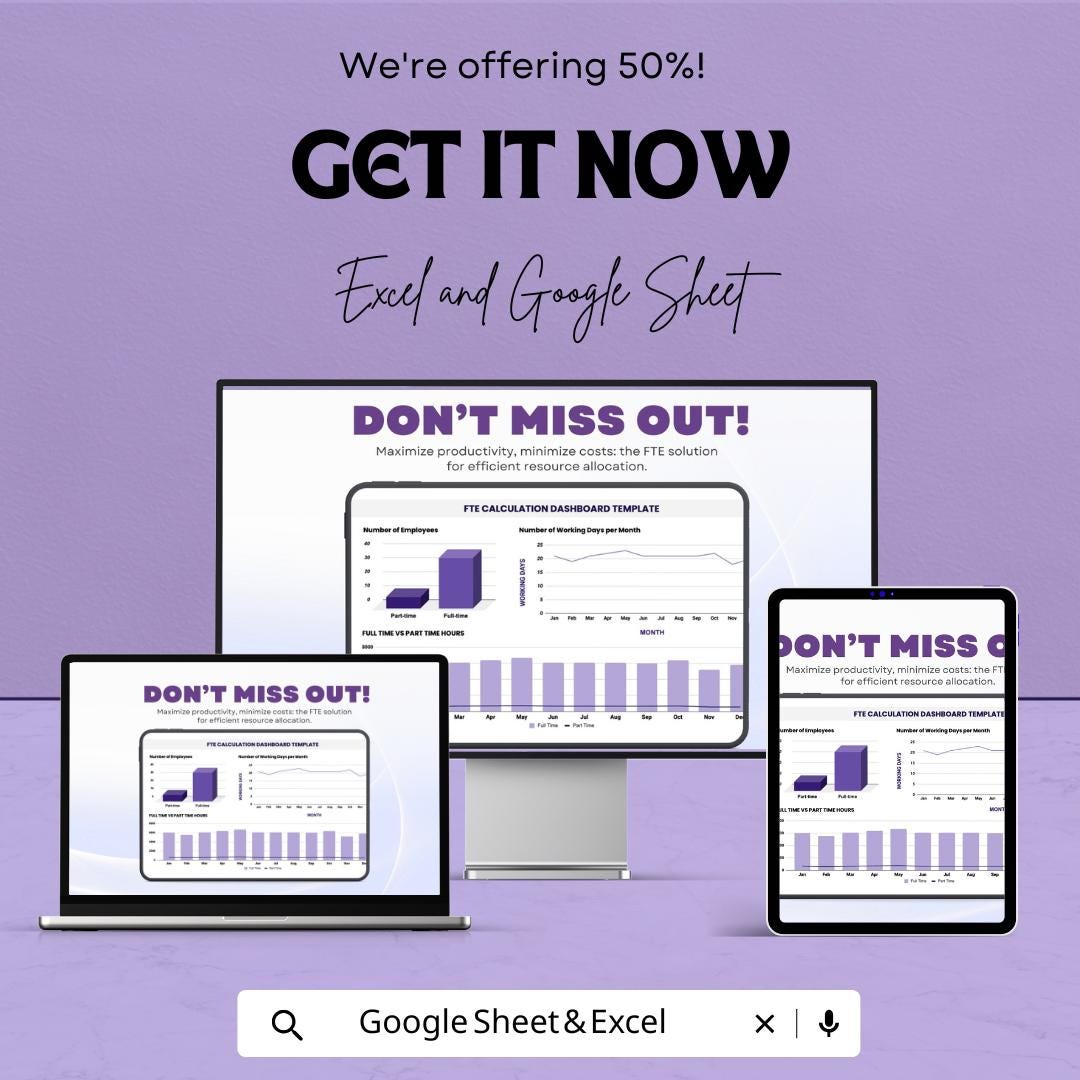FTE Calculation Dashboard - Google Sheet Template | Employee Resource Planning | FTE Calculation Tool | Full-Time and Part-Time Analysis