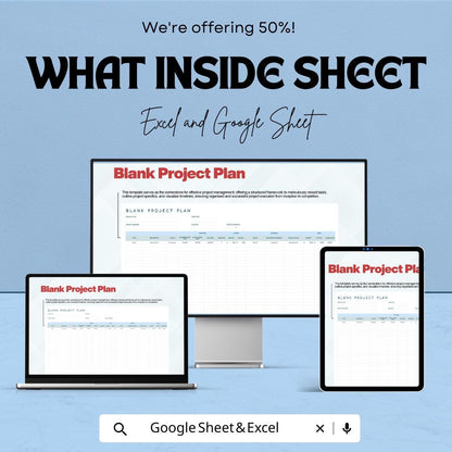Blank Project Plan Sheet - Excel and Google Sheets, Customizable Project Management Template, Task Tracker & Planner,