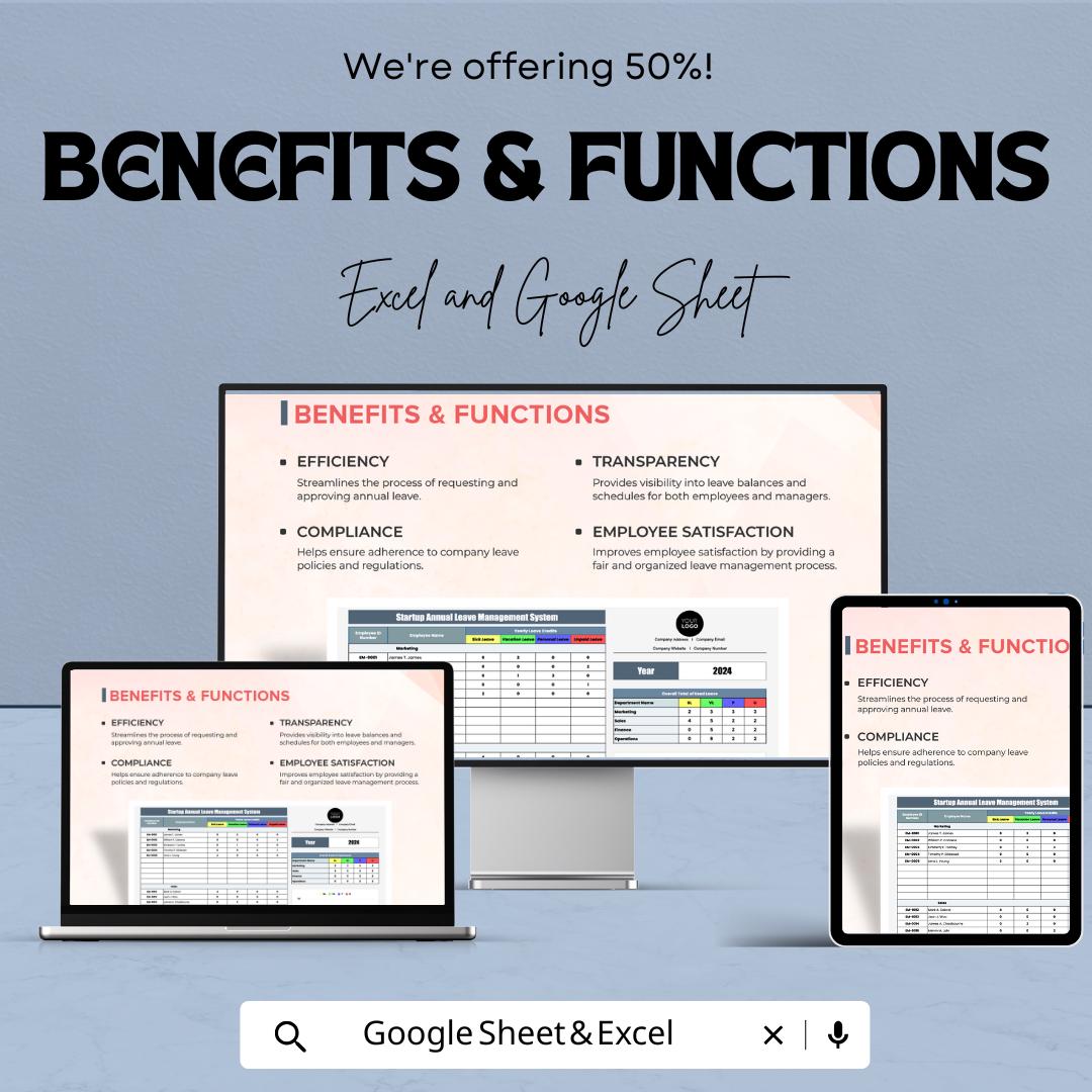 Startup Annual Leave Management System Template | Excel & Google Sheets | Employee Leave Tracker | HR Leave Planner | Digital Download