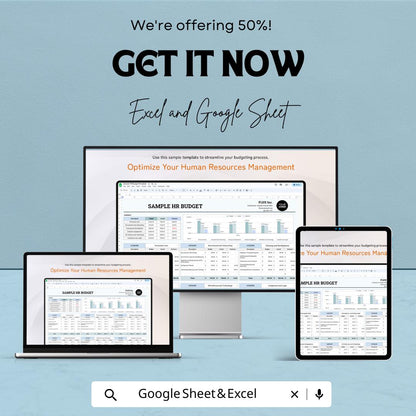 Sample HR Budget Template | Human Resources Budget Planner | HR Cost Tracking Spreadsheet | Excel & Google Sheets | HR Financial Planning