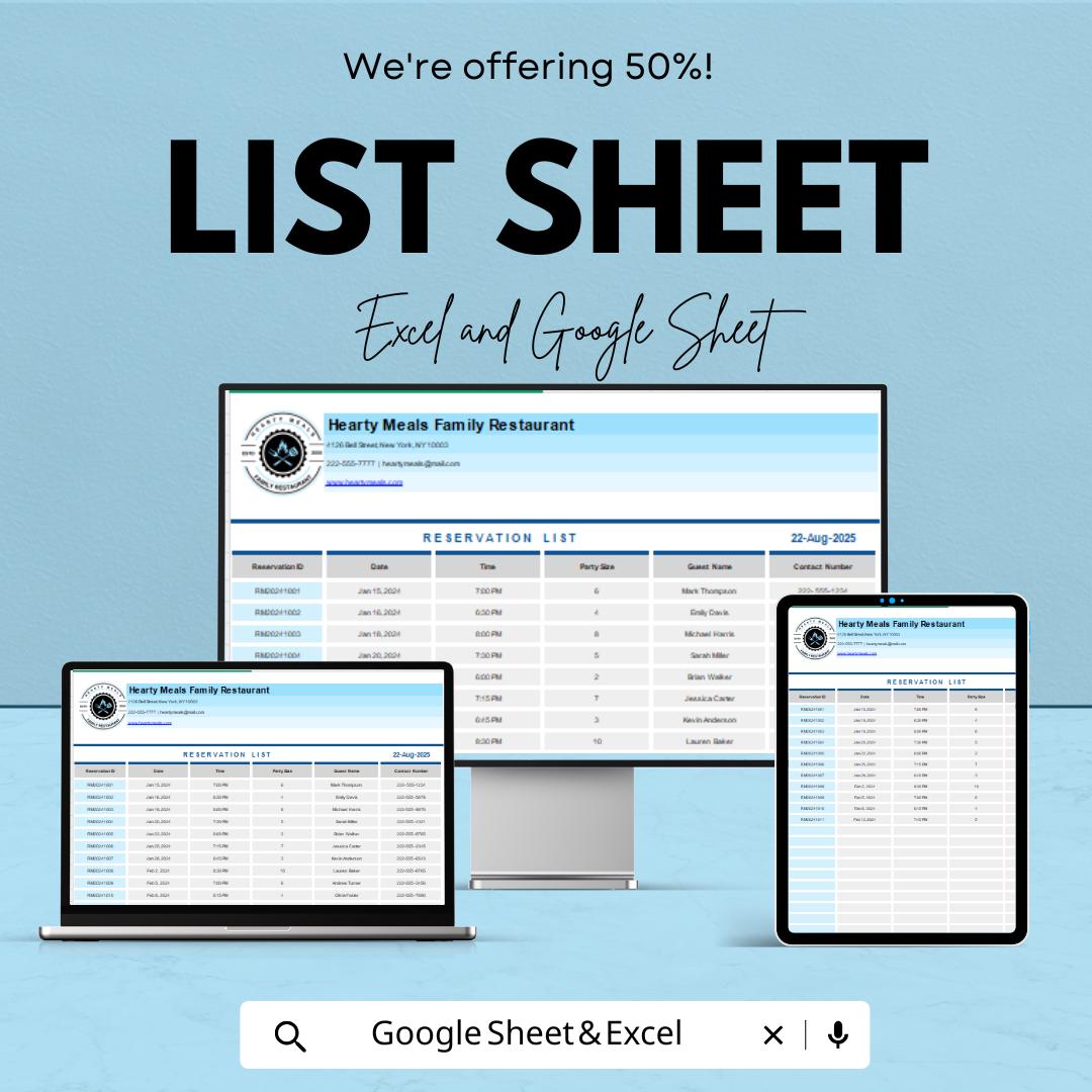 List Template - Excel and Google Sheets | Customizable Checklist & Data Organizer