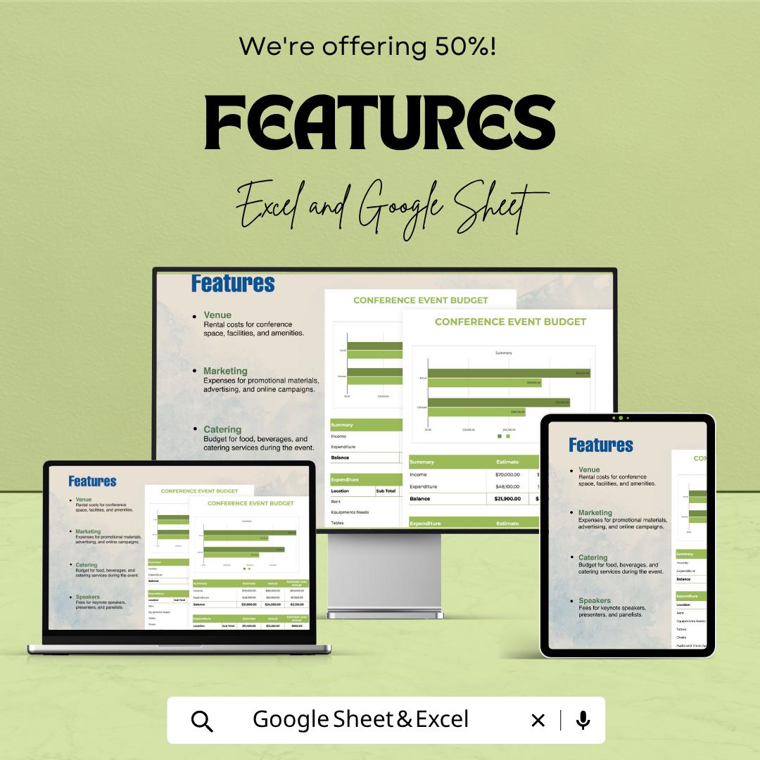 Conference Event Budget Template | Event Budget Planner | Event Expense Tracker | Conference Planning Spreadsheet | Budget Tracker