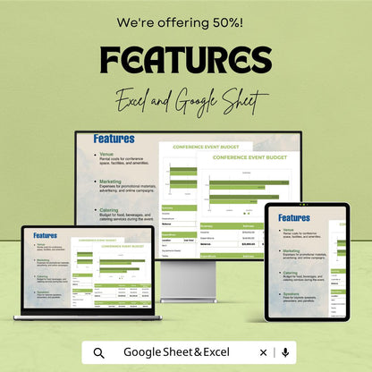 Conference Event Budget Template | Event Budget Planner | Event Expense Tracker | Conference Planning Spreadsheet | Budget Tracker