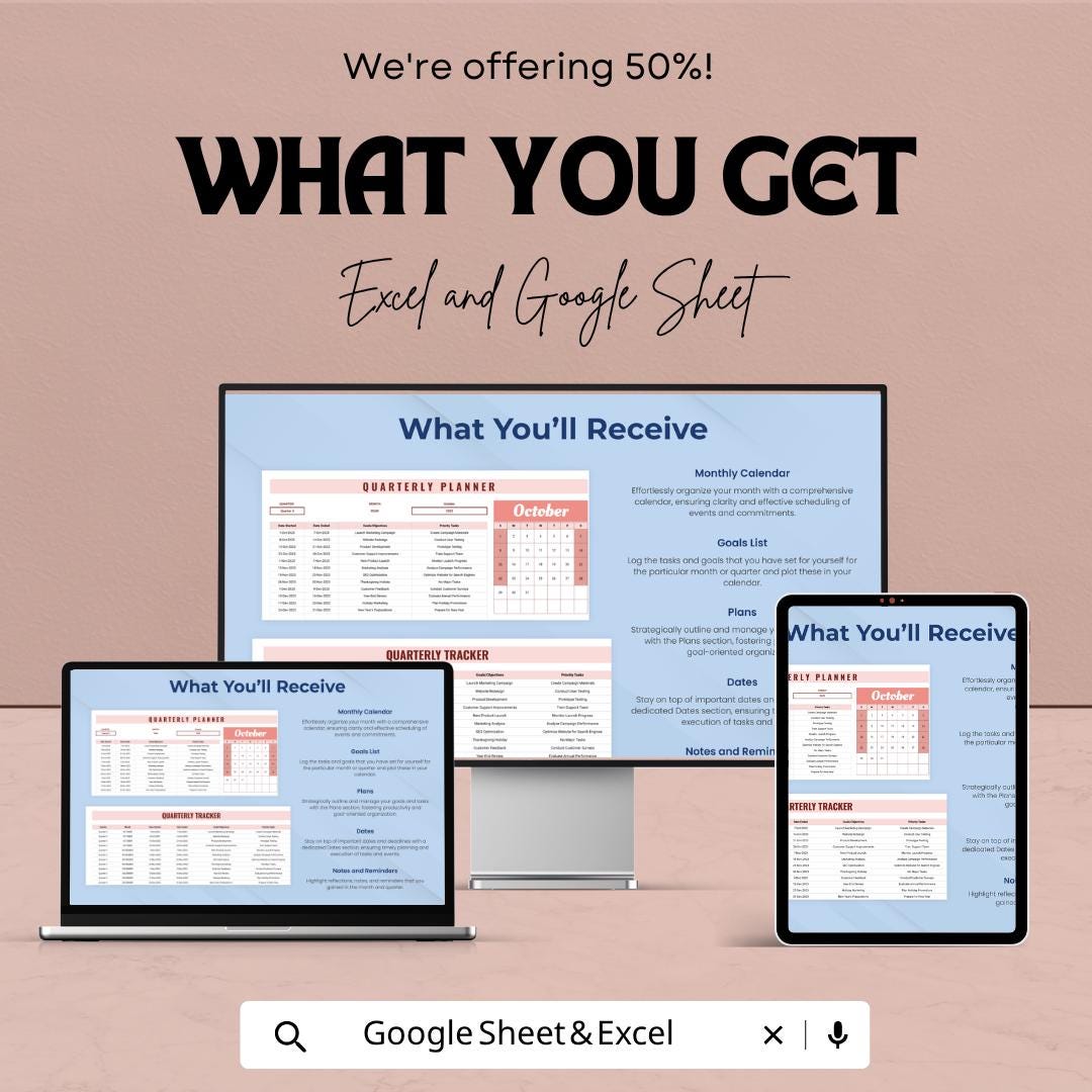 Quarterly Planner Template | Quarterly Planning Spreadsheet | Business Goal Tracker | 90 Day Planning Template | Excel & Google Sheets
