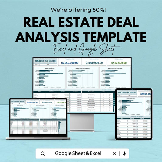 Real Estate Deal Analysis Template | Property Investment Analysis Spreadsheet | Real Estate ROI Calculator | Excel & Google Sheets