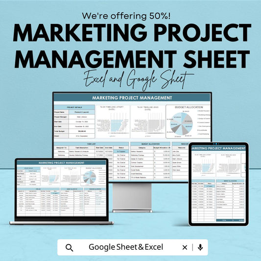 Marketing Project Management Sheet Excel & Google Sheets | Campaign Tracker, Budget, Timeline, and Team Collaboration