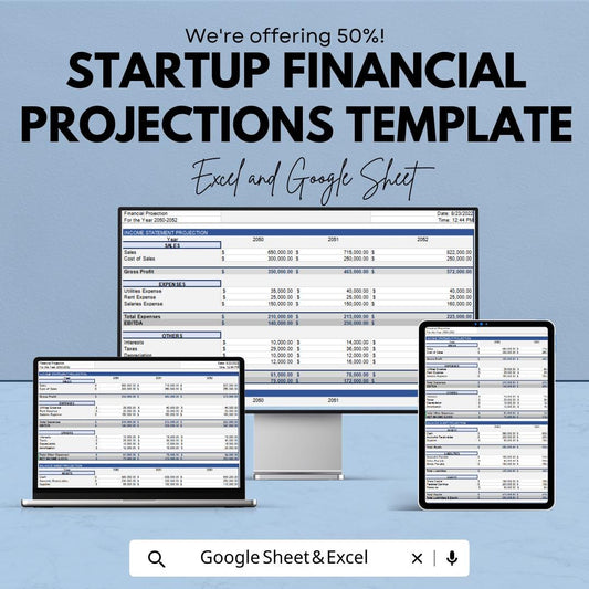 Startup Financial Projections Template | Business Forecast Spreadsheet | Income Statement & Expense Tracker