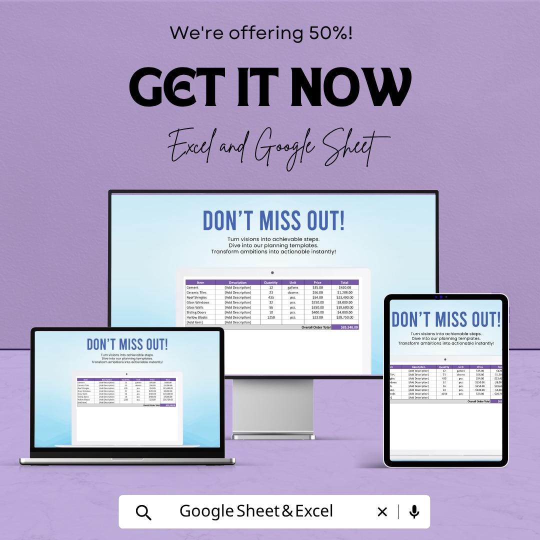 Subcontractor Construction Purchase Order Template | Contractor Material Order Form | Building Supply Tracker | Excel & Google Sheets