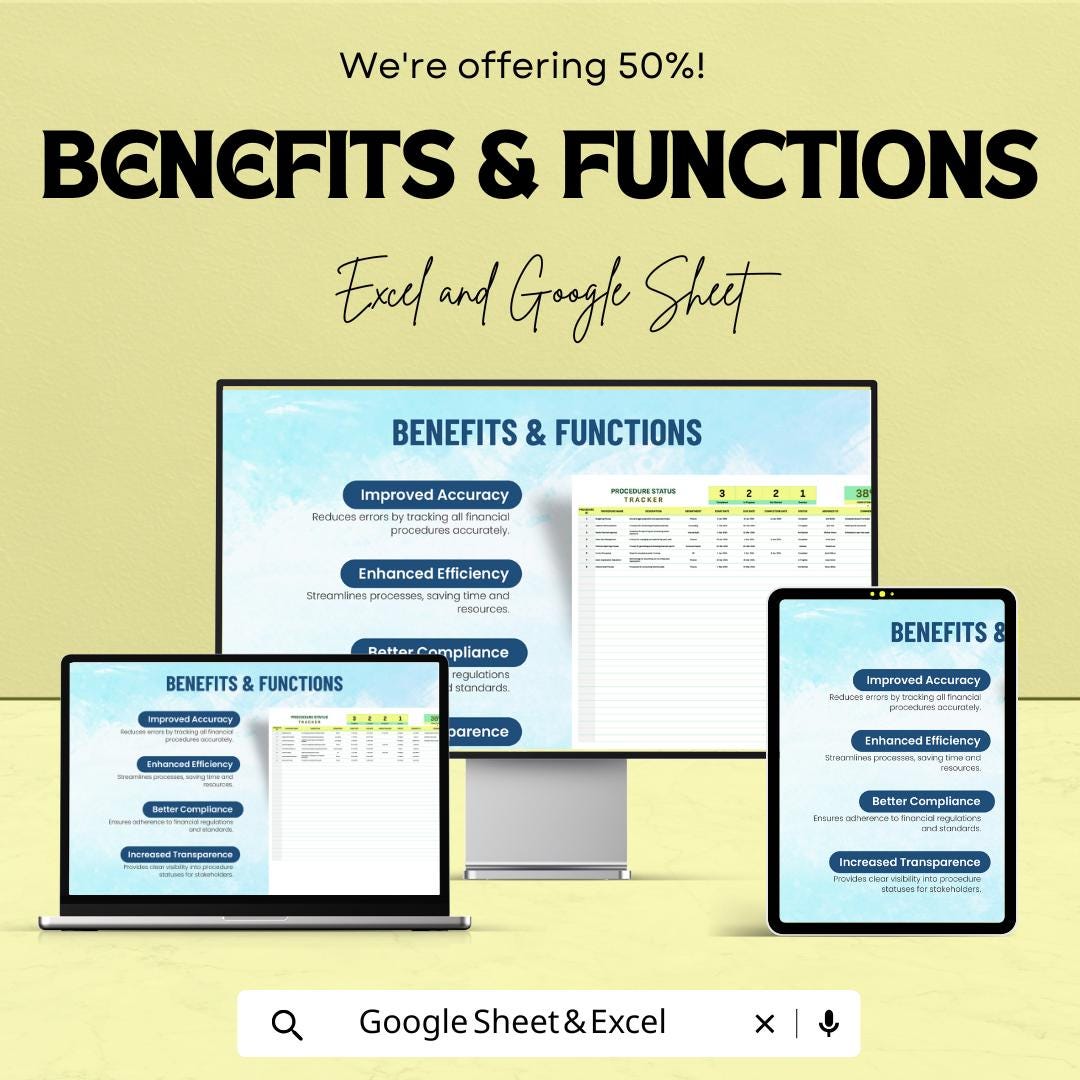 Financial Procedure Status Tracker Template | Excel & Google Sheets | Workflow Tracker, Compliance Status Log, Finance Process Monitor