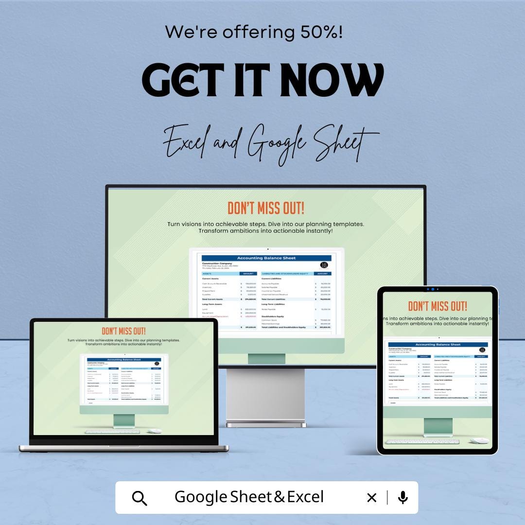 Accounting Balance Sheet Template | Financial Statement Template | Business Accounting Spreadsheet | Assets and Liabilities Report