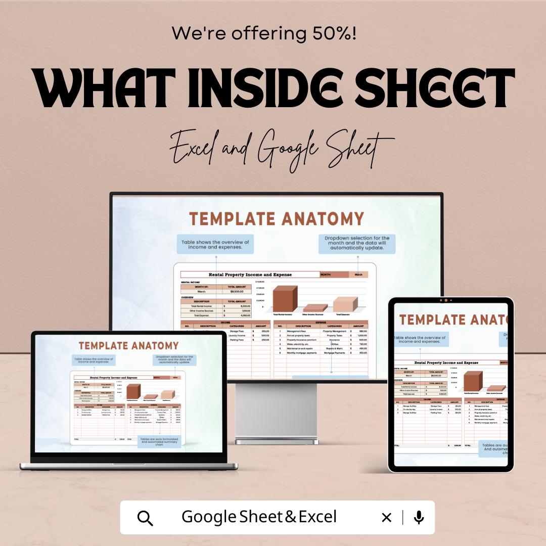Rental Property Income and Expense Template, Real Estate Cash Flow Tracker, Landlord Spreadsheet, Rental Budget Planner, Excel Google Sheets