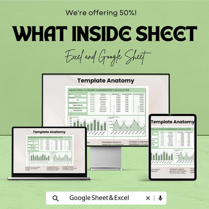 Sales Deal Closure Commission Calculator Template | Excel & Google Sheets | Sales Commission Spreadsheet | Commission Tracker