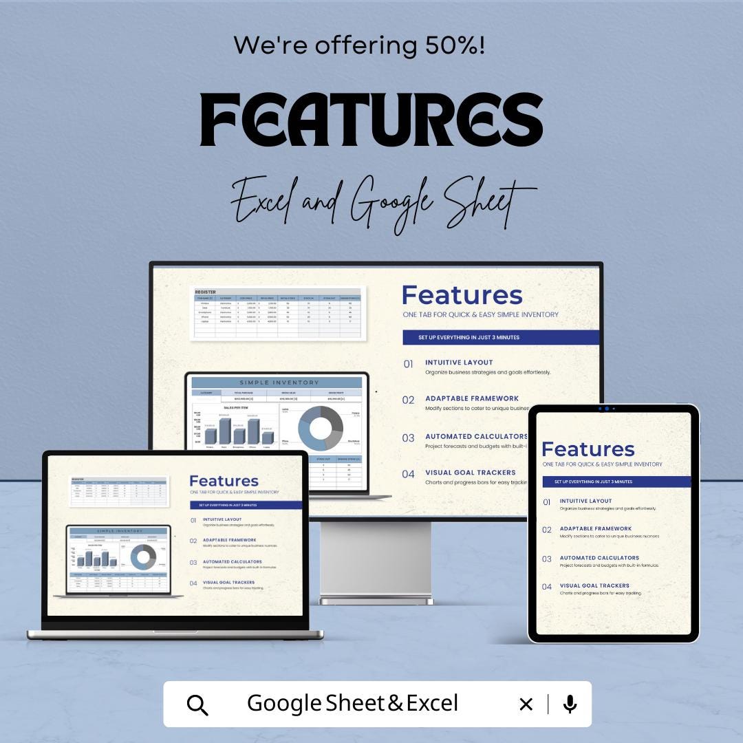 Simple Inventory Template Excel & Google Sheets | Stock Tracker Spreadsheet | Inventory Management Dashboard | Small Business Inventory Log