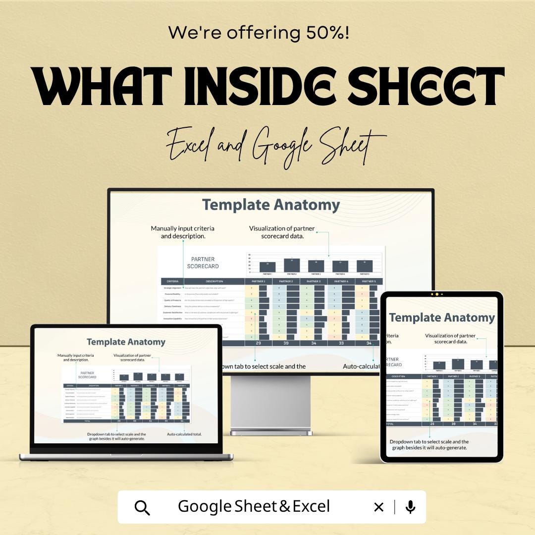 Partner Scorecard Template | Vendor Evaluation Spreadsheet | Supplier Performance Tracker | Business Analysis Tool