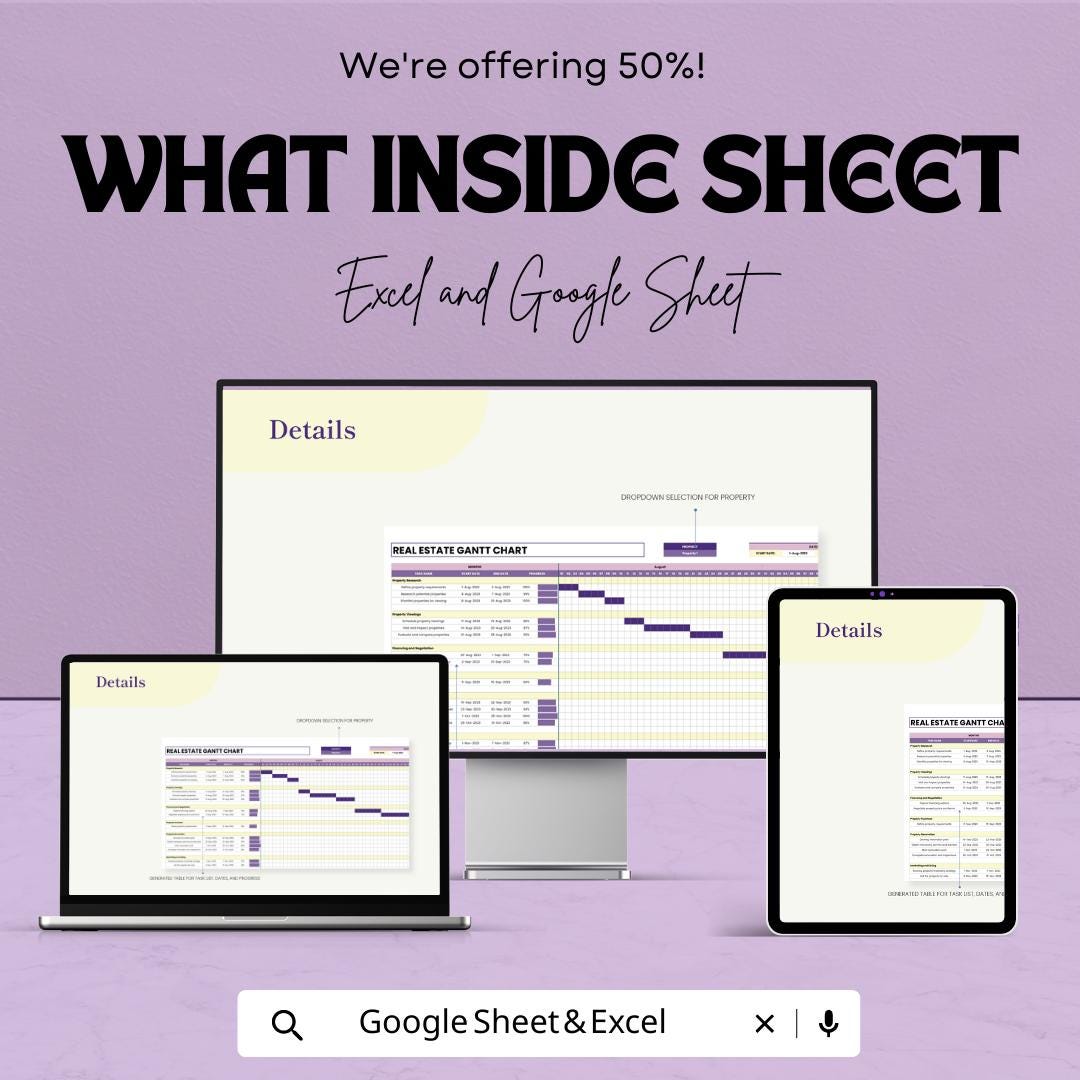 Real Estate Gantt Chart Template | Property Project Timeline Planner | Real Estate Management Tool | Excel & Google Sheets