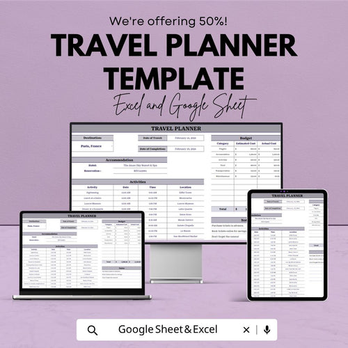 Travel Planner Spreadsheet Template | Vacation Planner | Travel Budget Tracker | Itinerary Planner | Digital Planner
