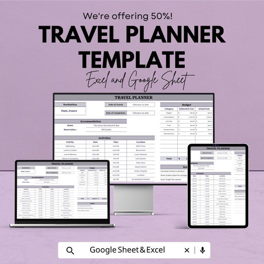 Travel Planner Spreadsheet Template | Vacation Planner | Travel Budget Tracker | Itinerary Planner | Digital Planner