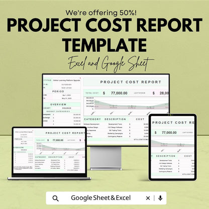 Project Cost Report Template | Budget Tracking Spreadsheet | Expense Management Report | Financial Analysis Dashboard |