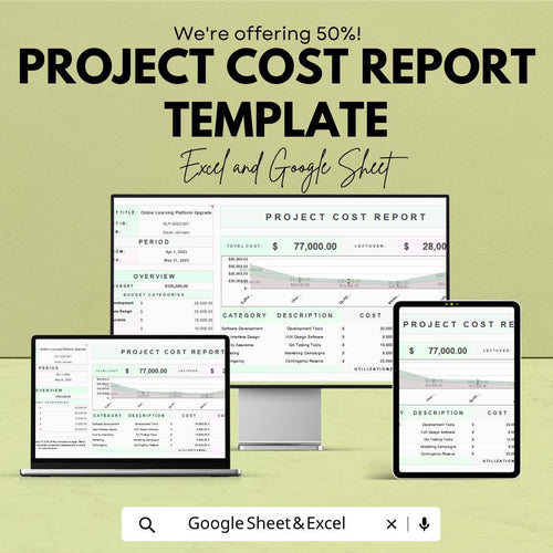 Project Cost Report Template | Budget Tracking Spreadsheet | Expense Management Report | Financial Analysis Dashboard |