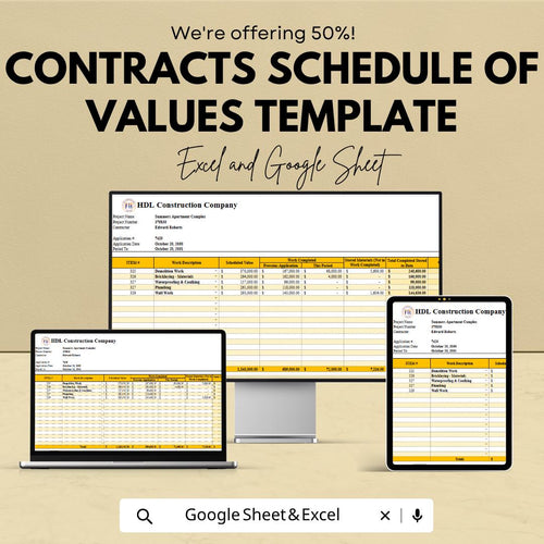 Contracts Schedule of Values Template | Construction SOV Spreadsheet | Contractor Payment Schedule Template