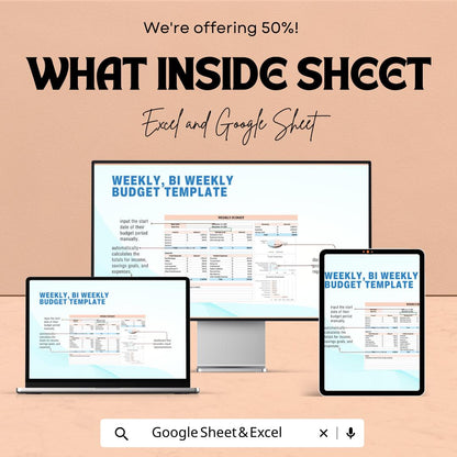 Weekly, Bi-Weekly Budget Sheet | Excel and Google Sheets | Budget Planner Template | Income and Expense Tracker | Digital Finance Tool