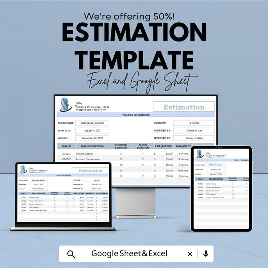 Estimation Template | Project Cost Estimator | Excel & Google Sheets Budget Planner | Work Estimate Sheet for Businesses