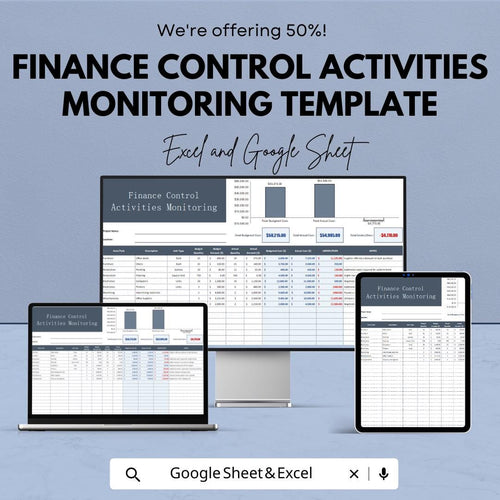 Finance Control Activities Monitoring Template | Financial Compliance Tracker | Budget Monitoring Sheet | Cost Control Template