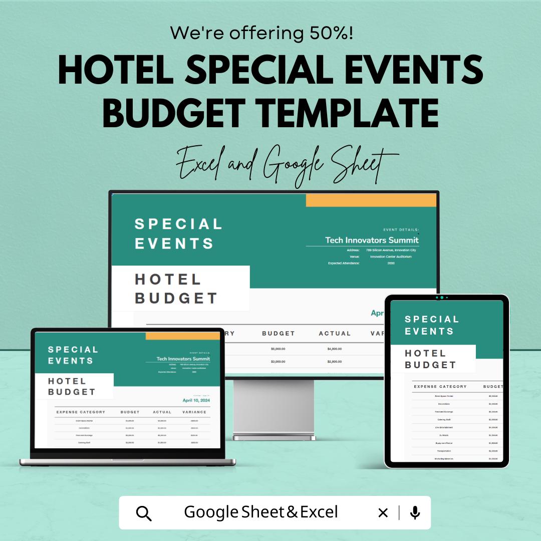 Hotel Special Events Budget Template, Event Budget Spreadsheet, Hotel Event Planner, Cost Tracker,  Hospitality Budget Tool