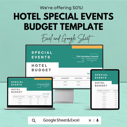 Hotel Special Events Budget Template, Event Budget Spreadsheet, Hotel Event Planner, Cost Tracker,  Hospitality Budget Tool